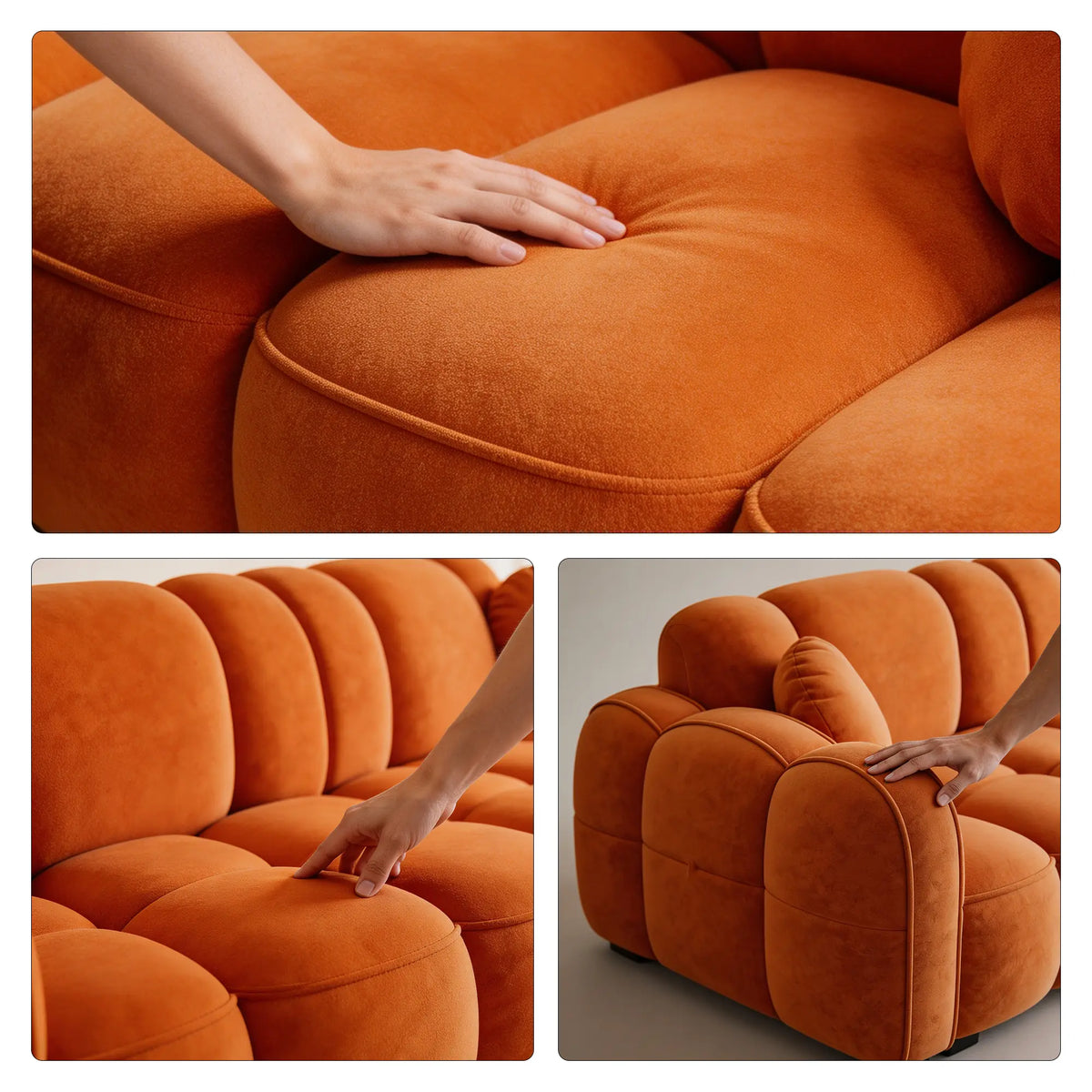 LIVARA Modern Sofa Soft Velvet Upholstery High Resilience Cushions Reinforced Wood Frame for Living Room Apartment Lounge - Orange