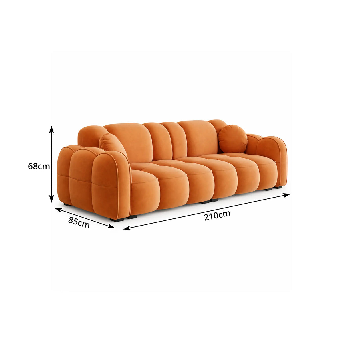 LIVARA Modern Sofa Soft Velvet Upholstery High Resilience Cushions Reinforced Wood Frame for Living Room Apartment Lounge - Orange