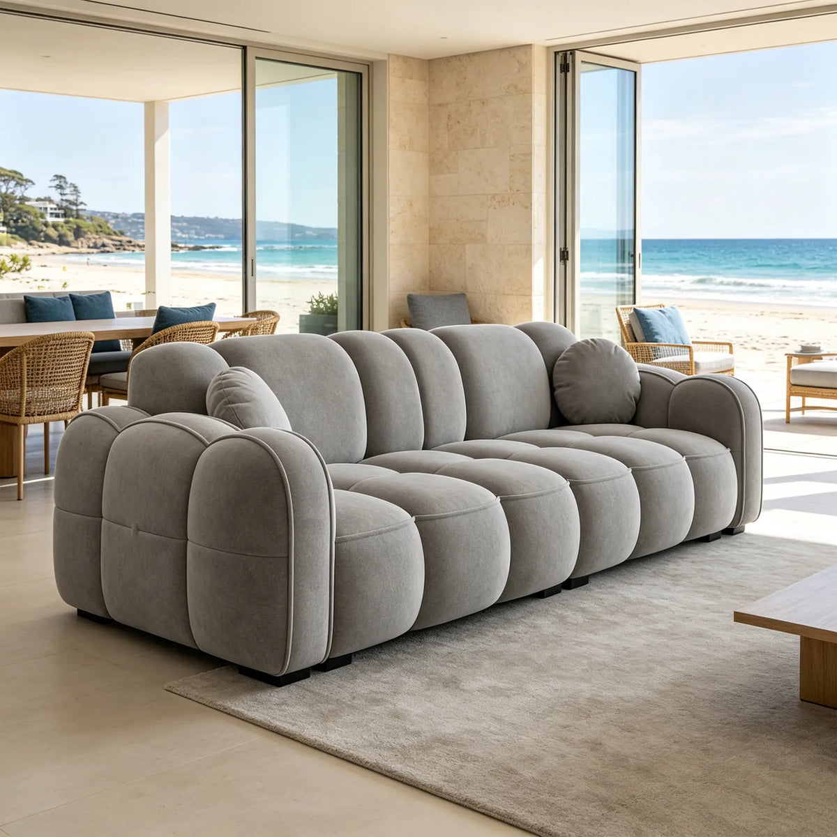 LIVARA Modern Sofa Soft Velvet Upholstery High Resilience Cushions Reinforced Wood Frame for Living Room Apartment Lounge - Light Grey