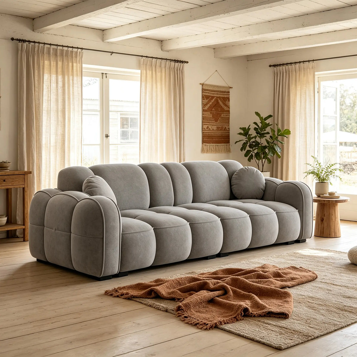 LIVARA Modern Sofa Soft Velvet Upholstery High Resilience Cushions Reinforced Wood Frame for Living Room Apartment Lounge - Light Grey