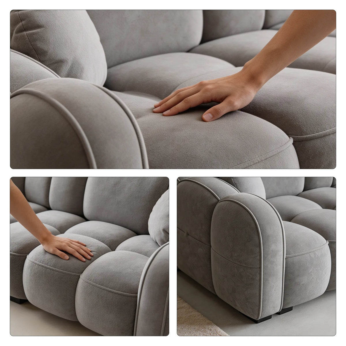 LIVARA Modern Sofa Soft Velvet Upholstery High Resilience Cushions Reinforced Wood Frame for Living Room Apartment Lounge - Light Grey