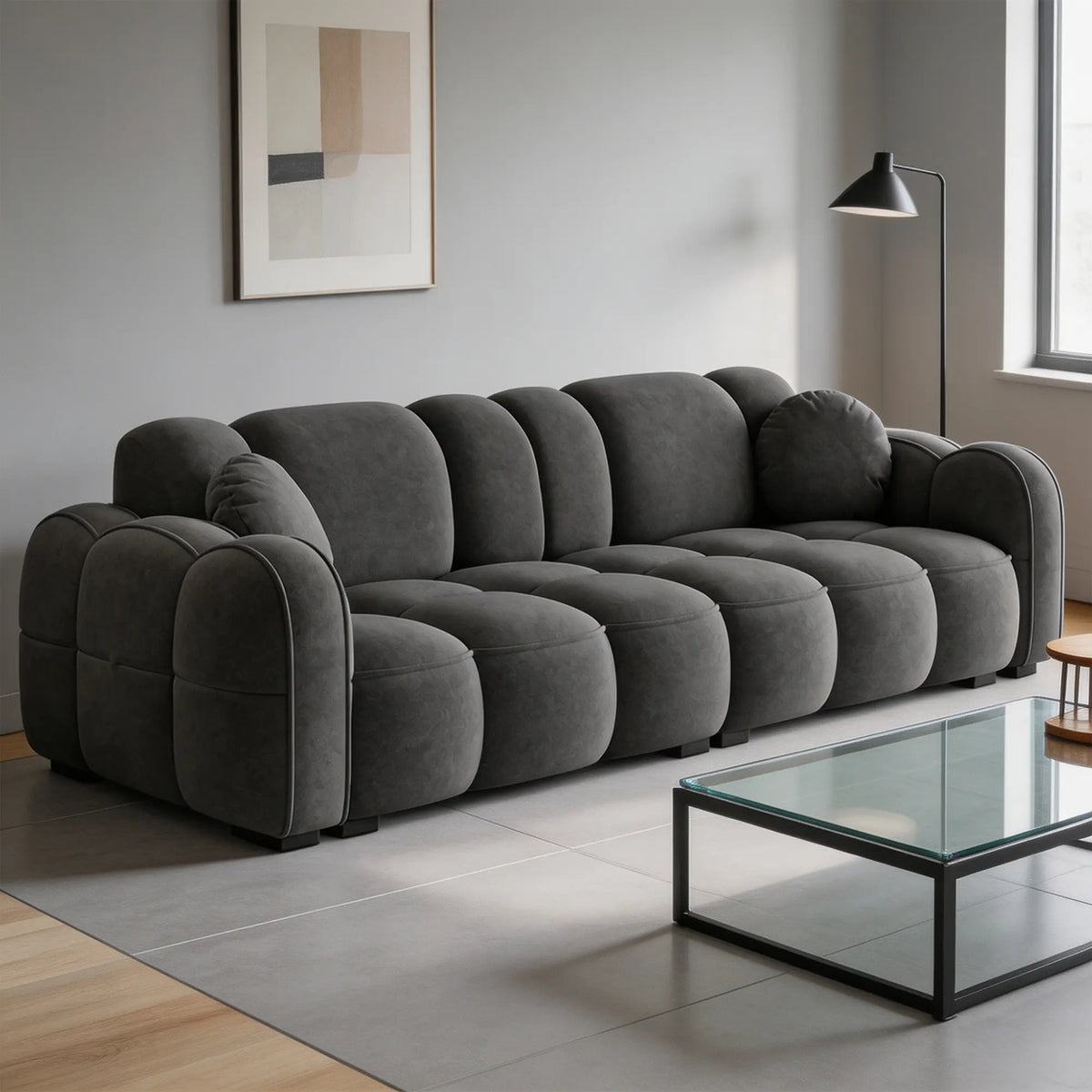 LIVARA Modern Sofa Soft Velvet Upholstery High Resilience Cushions Reinforced Wood Frame for Living Room Apartment Lounge - Grey