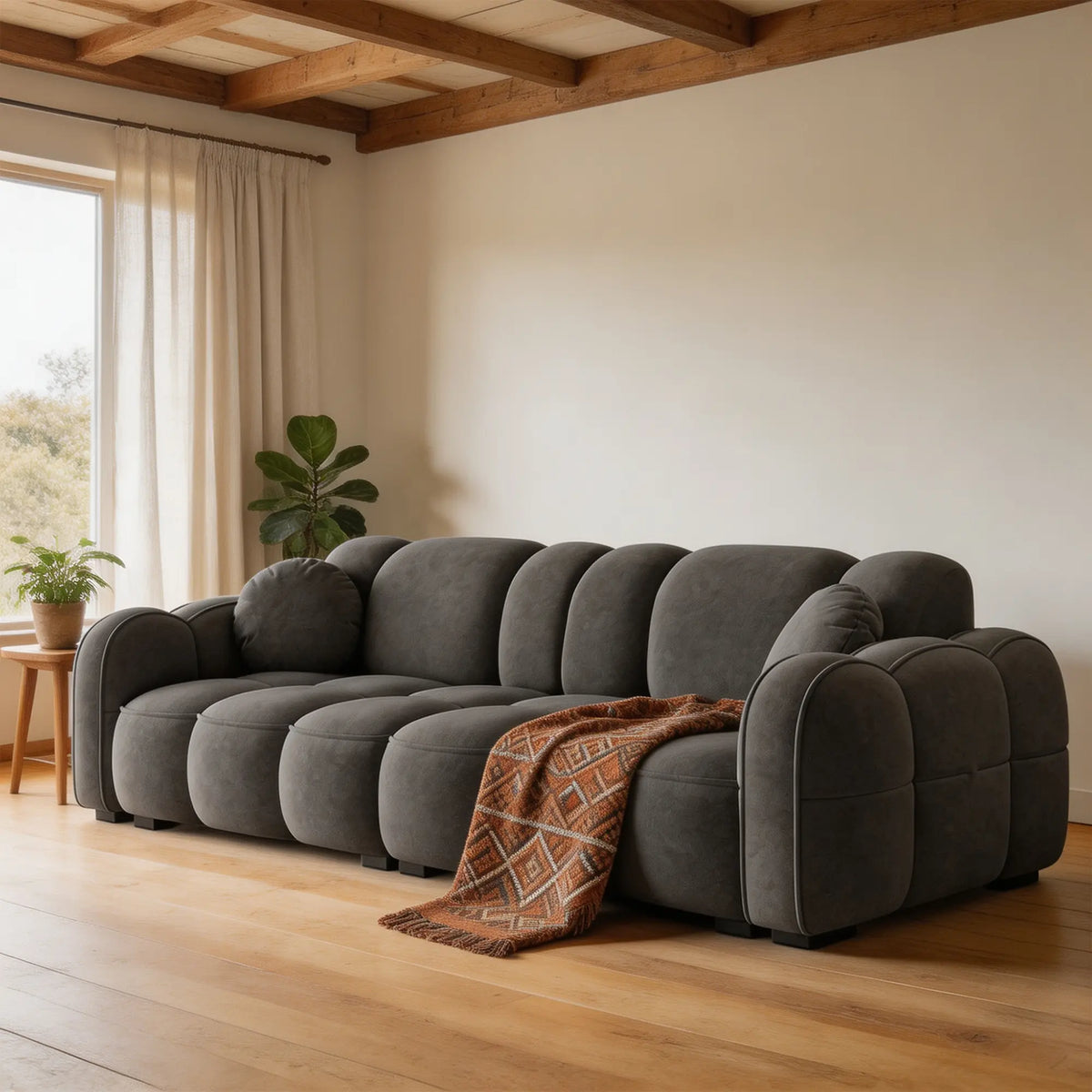 LIVARA Modern Sofa Soft Velvet Upholstery High Resilience Cushions Reinforced Wood Frame for Living Room Apartment Lounge - Grey