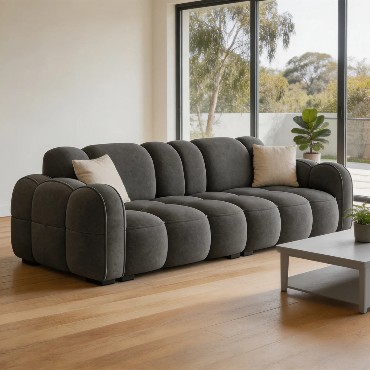 LIVARA Modern Sofa Soft Velvet Upholstery High Resilience Cushions Reinforced Wood Frame for Living Room Apartment Lounge - Grey