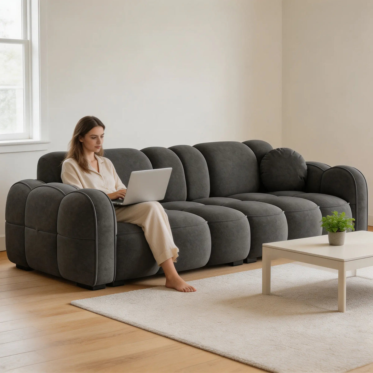 LIVARA Modern Sofa Soft Velvet Upholstery High Resilience Cushions Reinforced Wood Frame for Living Room Apartment Lounge - Grey