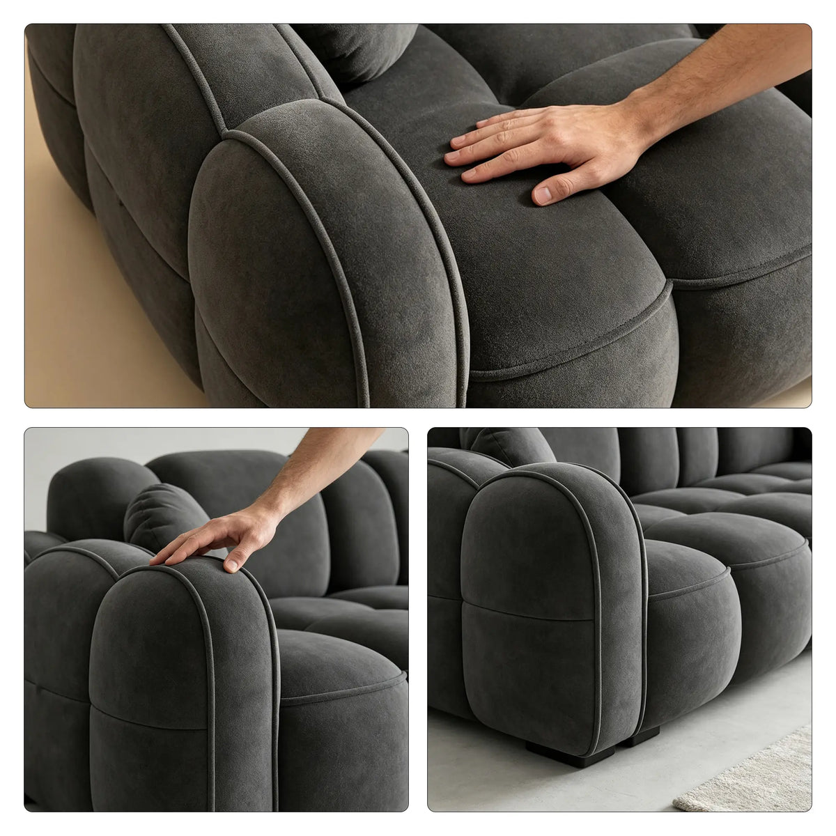 LIVARA Modern Sofa Soft Velvet Upholstery High Resilience Cushions Reinforced Wood Frame for Living Room Apartment Lounge - Grey