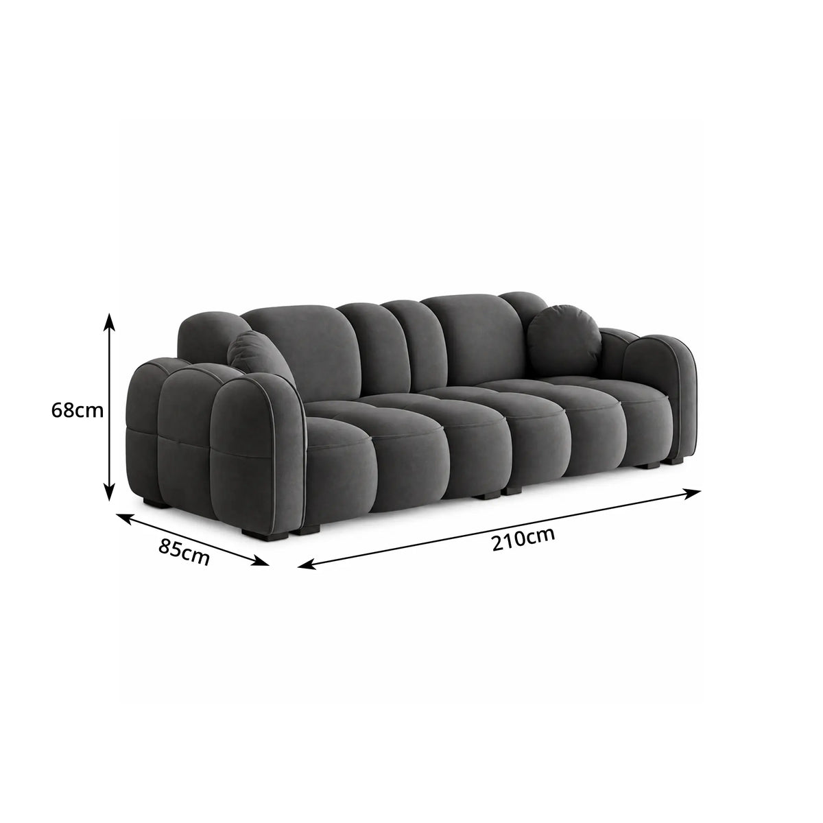 LIVARA Modern Sofa Soft Velvet Upholstery High Resilience Cushions Reinforced Wood Frame for Living Room Apartment Lounge - Grey