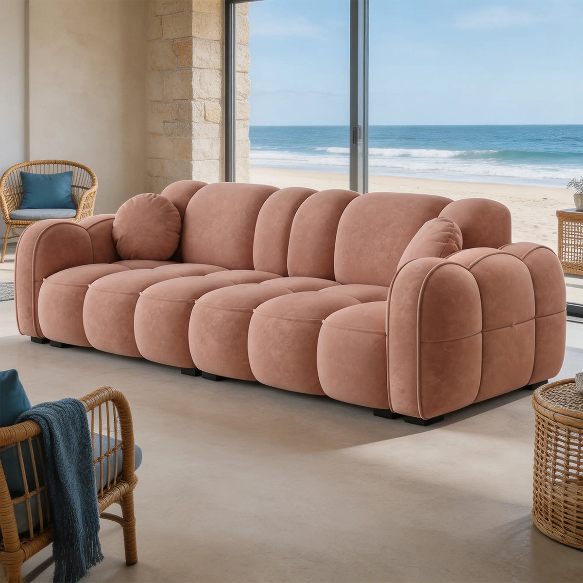 LIVARA Modern Sofa Soft Velvet Upholstery High Resilience Cushions Reinforced Wood Frame for Living Room Apartment Lounge - Pink