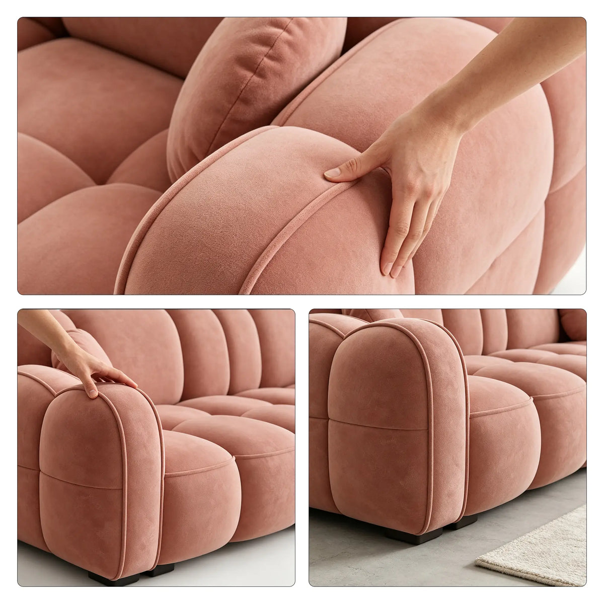 LIVARA Modern Sofa Soft Velvet Upholstery High Resilience Cushions Reinforced Wood Frame for Living Room Apartment Lounge - Pink