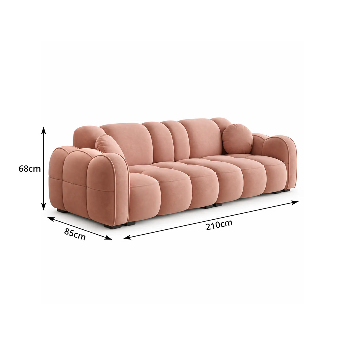 LIVARA Modern Sofa Soft Velvet Upholstery High Resilience Cushions Reinforced Wood Frame for Living Room Apartment Lounge - Pink
