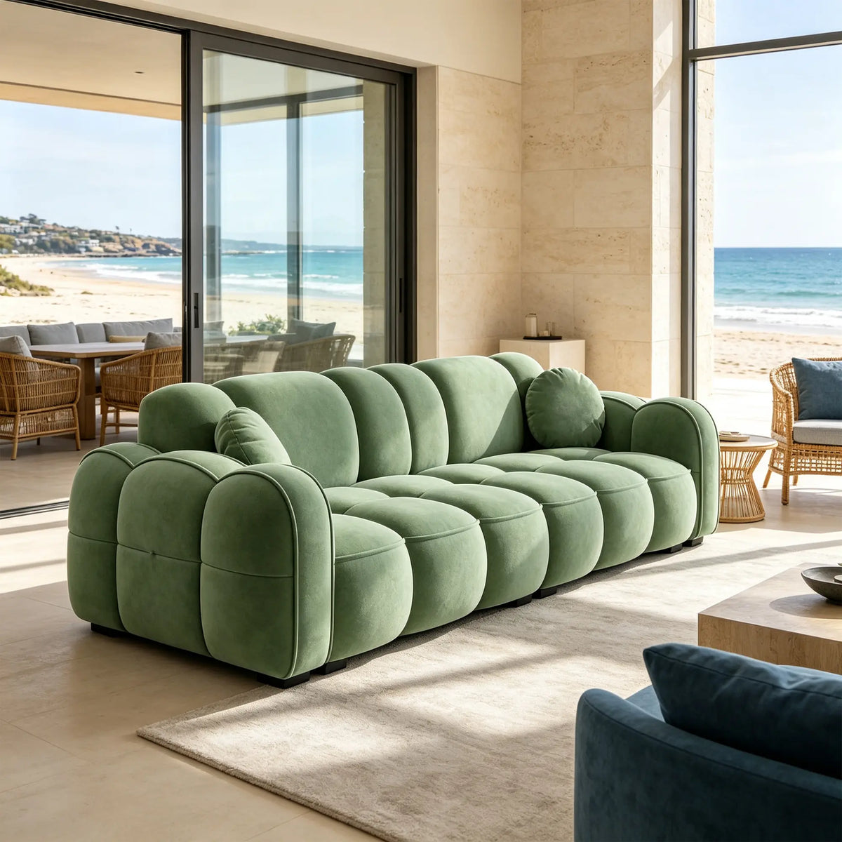 LIVARA Modern Sofa Soft Velvet Upholstery High Resilience Cushions Reinforced Wood Frame for Living Room Apartment Lounge - Green