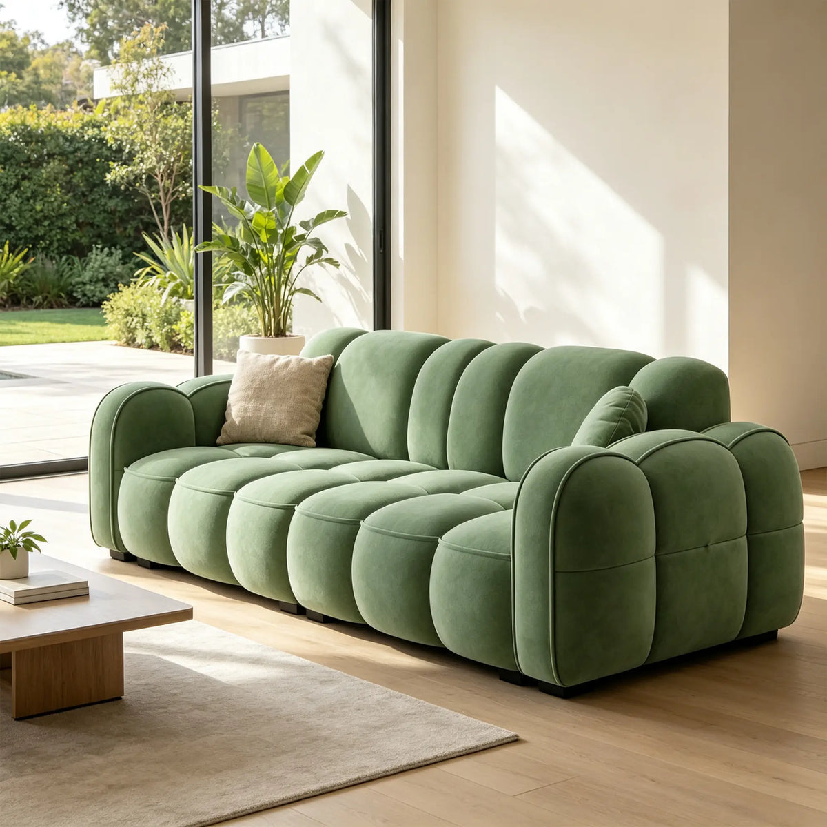 LIVARA Modern Sofa Soft Velvet Upholstery High Resilience Cushions Reinforced Wood Frame for Living Room Apartment Lounge - Green