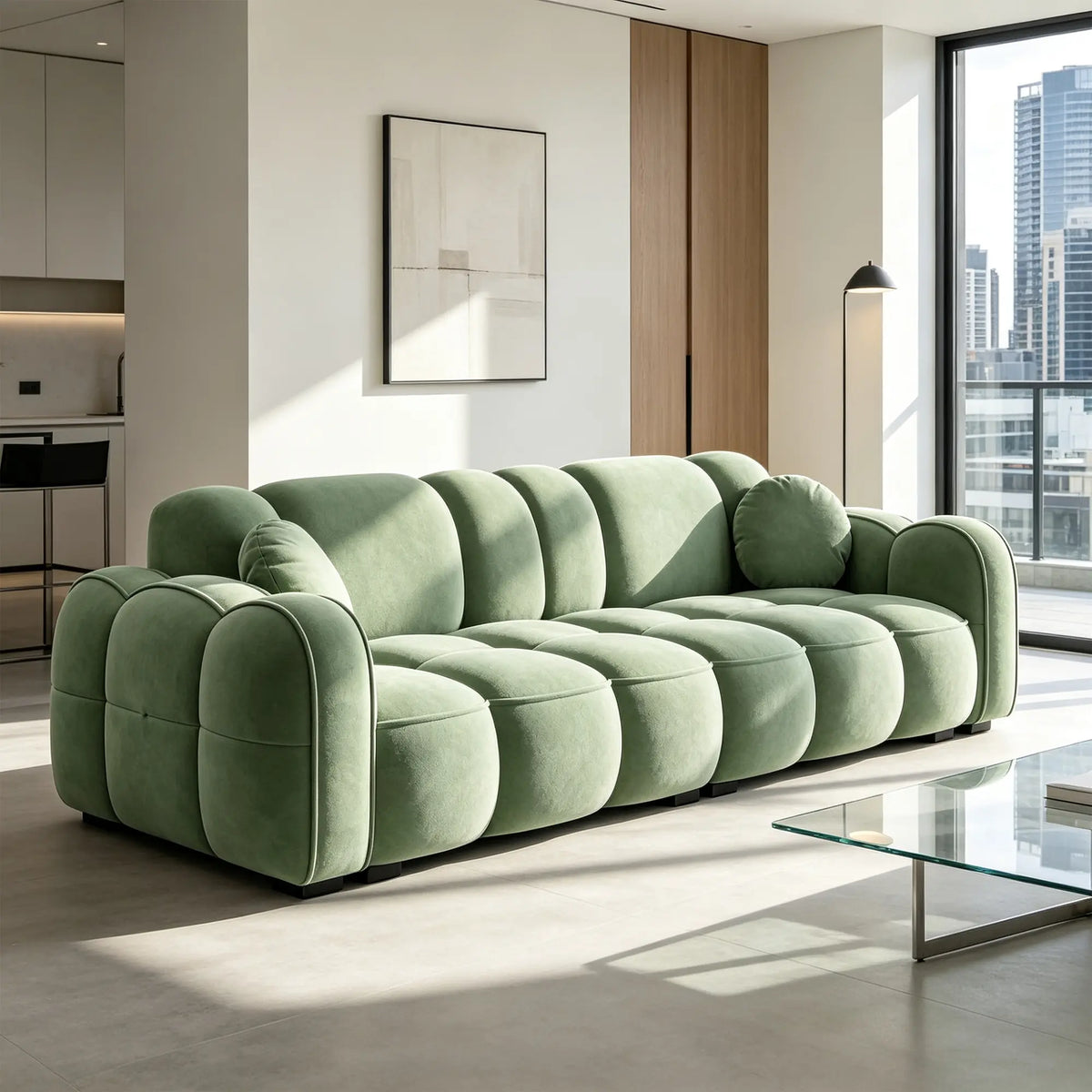 LIVARA Modern Sofa Soft Velvet Upholstery High Resilience Cushions Reinforced Wood Frame for Living Room Apartment Lounge - Green