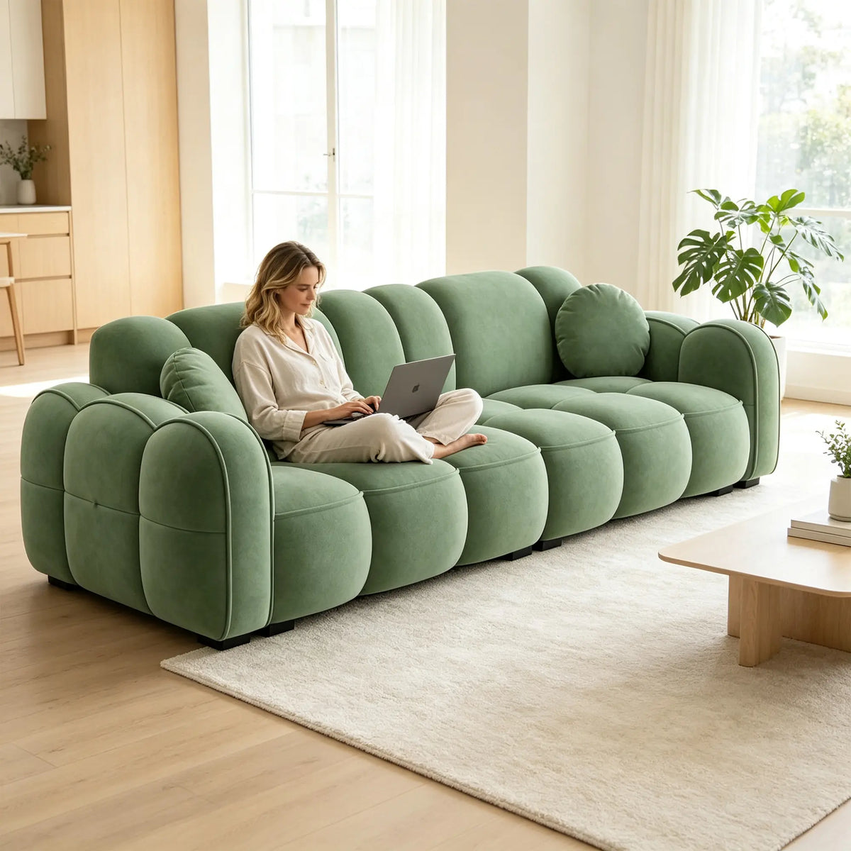 LIVARA Modern Sofa Soft Velvet Upholstery High Resilience Cushions Reinforced Wood Frame for Living Room Apartment Lounge - Green