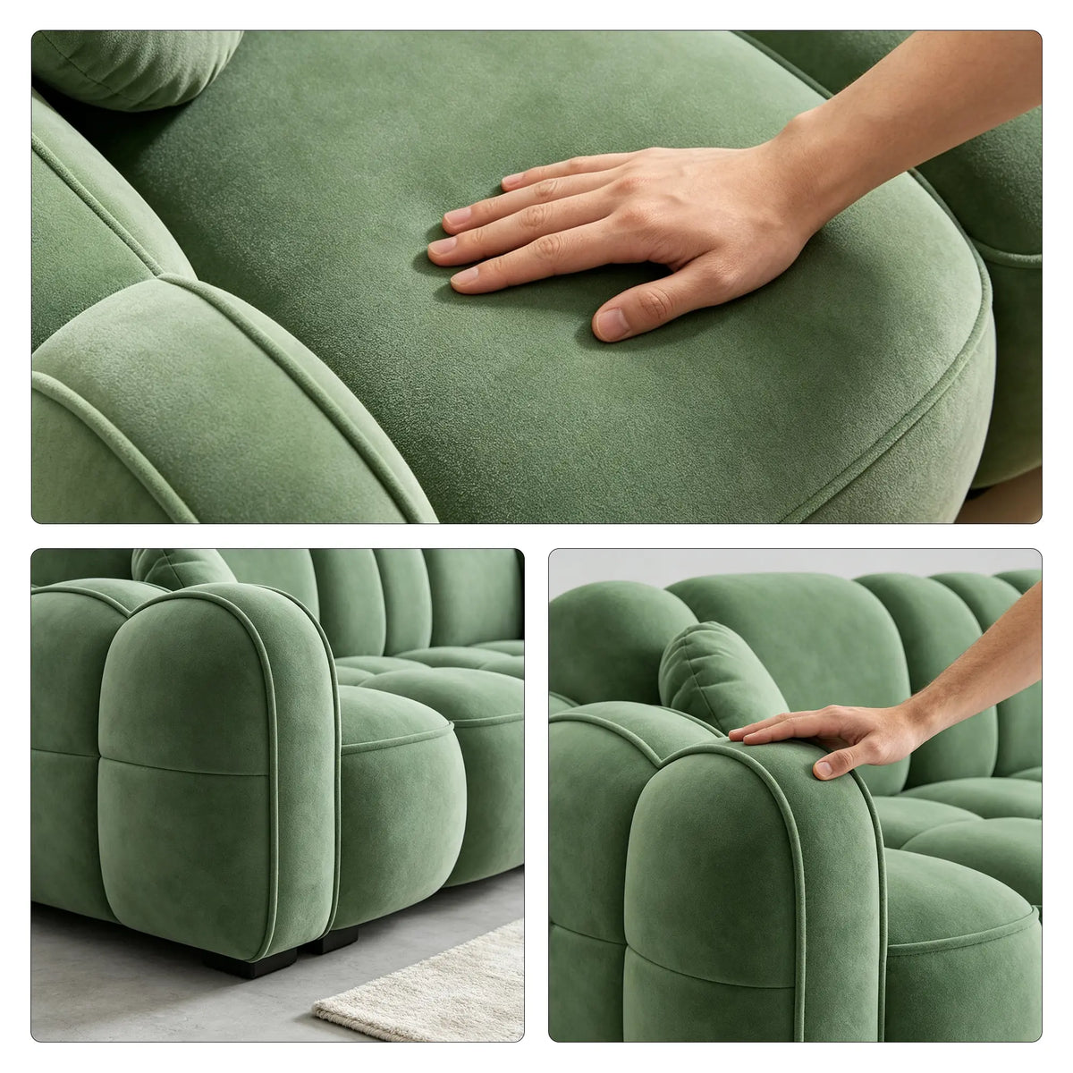 LIVARA Modern Sofa Soft Velvet Upholstery High Resilience Cushions Reinforced Wood Frame for Living Room Apartment Lounge - Green