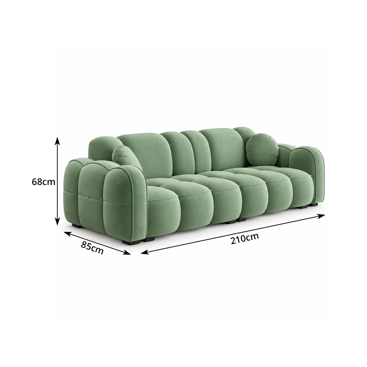 LIVARA Modern Sofa Soft Velvet Upholstery High Resilience Cushions Reinforced Wood Frame for Living Room Apartment Lounge - Green