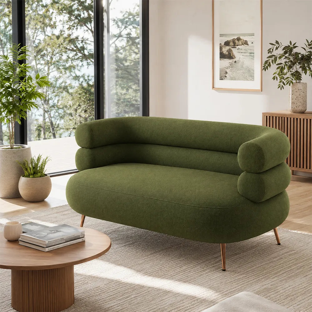 LIVARA Retro Chenille Sofa Soft Upholstery High Resilience Cushion Wooden Frame 145/175cm for Living Room Bedroom Lounge - Green