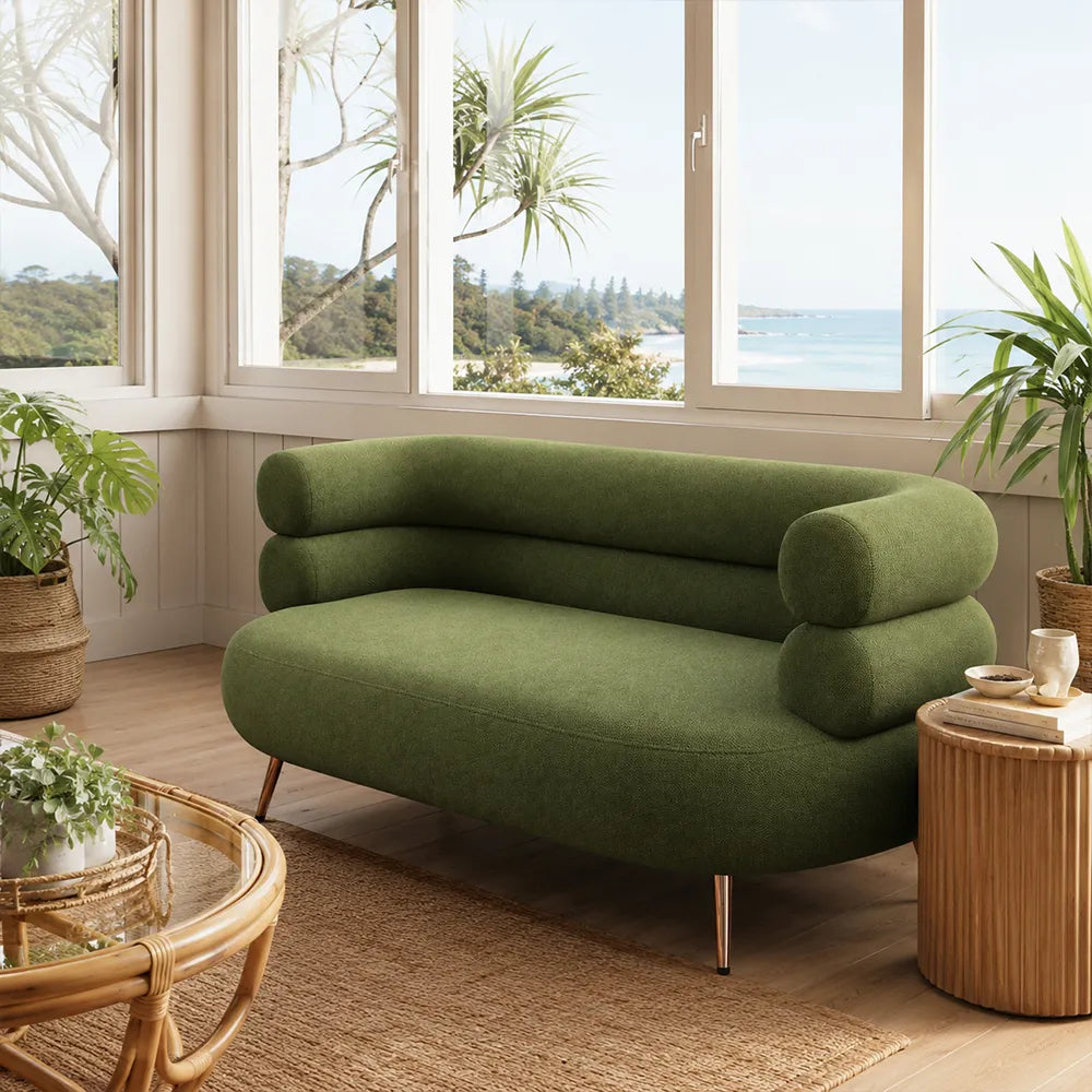 LIVARA Retro Chenille Sofa Soft Upholstery High Resilience Cushion Wooden Frame 145/175cm for Living Room Bedroom Lounge - Green