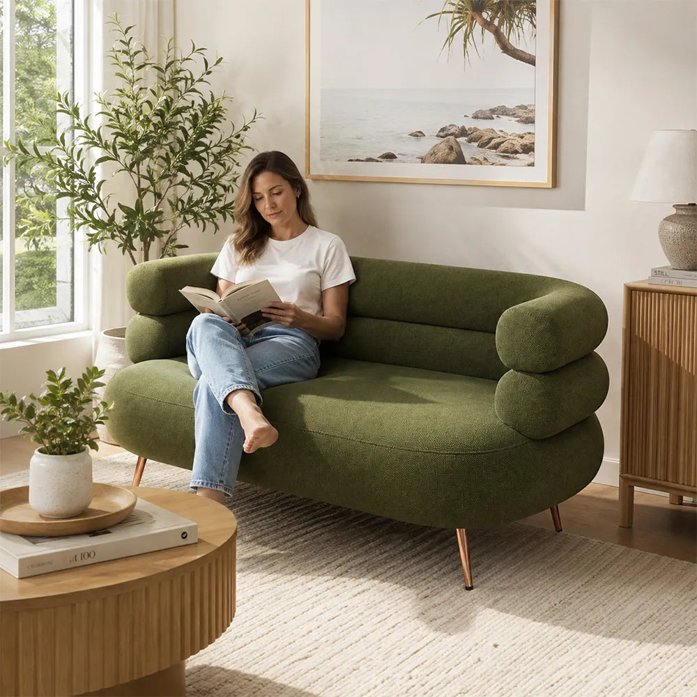 LIVARA Retro Chenille Sofa Soft Upholstery High Resilience Cushion Wooden Frame 145/175cm for Living Room Bedroom Lounge - Green
