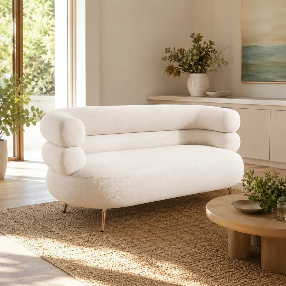 LIVARA Retro Chenille Sofa Soft Upholstery High Resilience Cushion Wooden Frame 145/175cm for Living Room Bedroom Lounge - White
