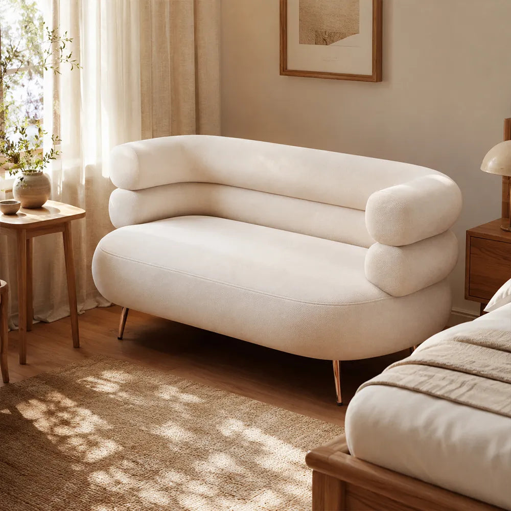 LIVARA Retro Chenille Sofa Soft Upholstery High Resilience Cushion Wooden Frame 145/175cm for Living Room Bedroom Lounge - White