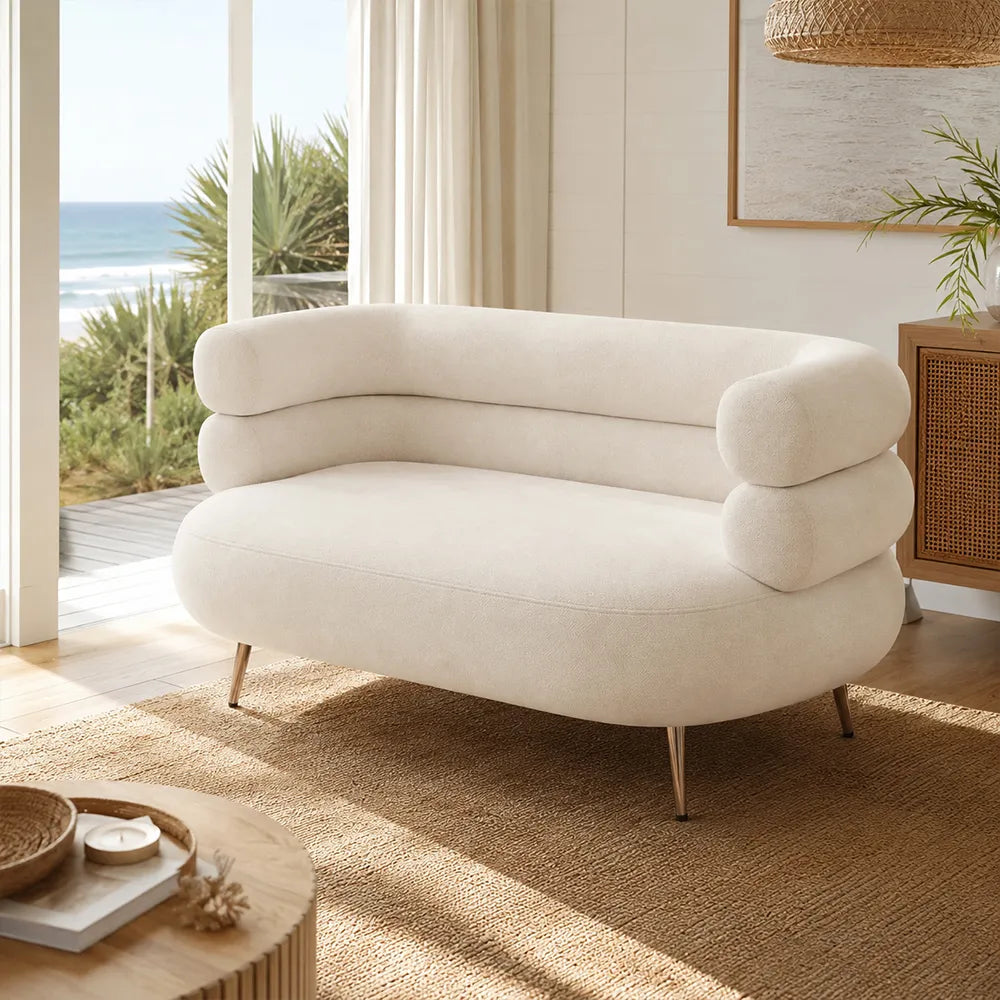 LIVARA Retro Chenille Sofa Soft Upholstery High Resilience Cushion Wooden Frame 145/175cm for Living Room Bedroom Lounge - White