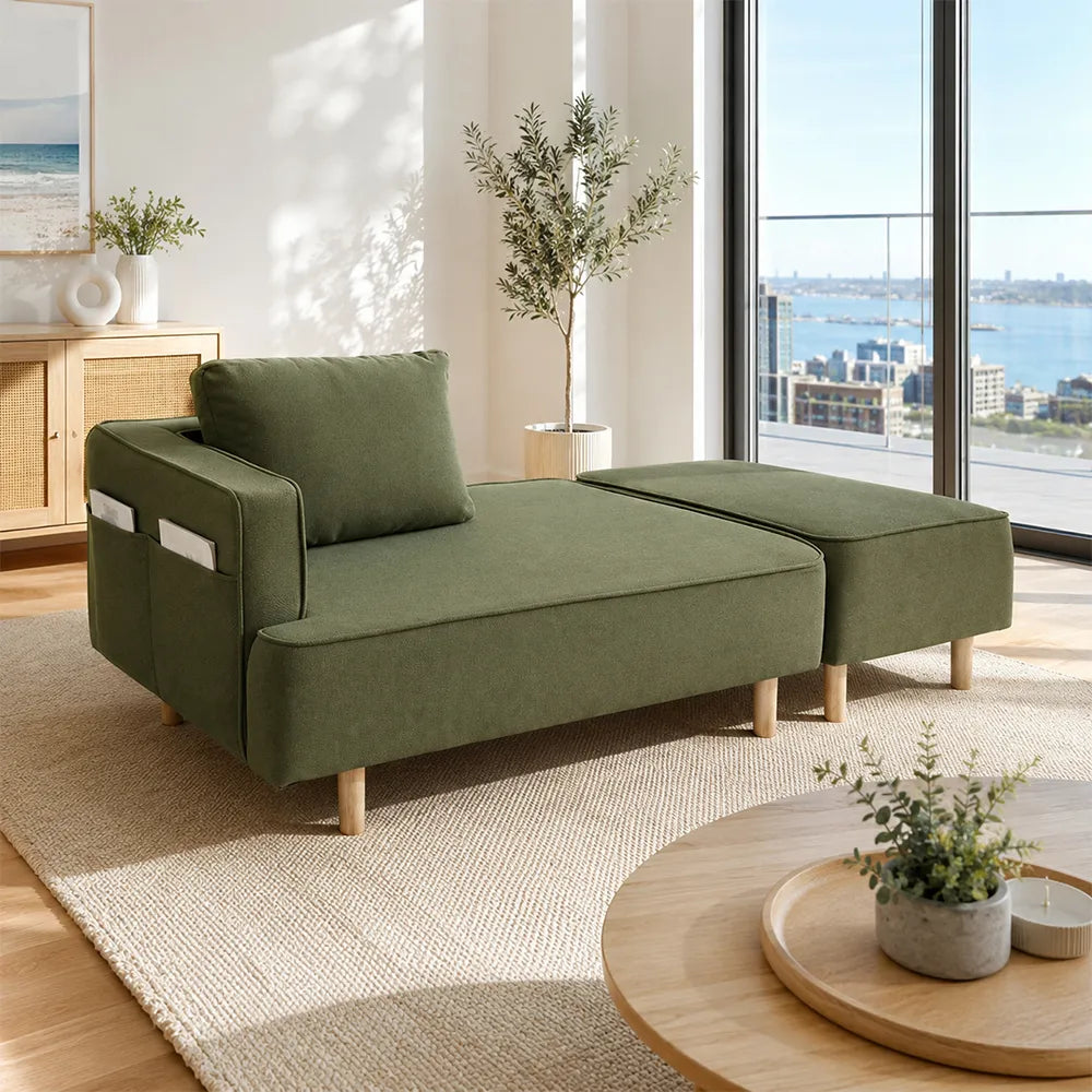 LIVARA Convertible Sofa Bed Modular Design High Resilience Foam Solid Wood Frame 150/170cm for Living Room Bedroom Apartment - Green