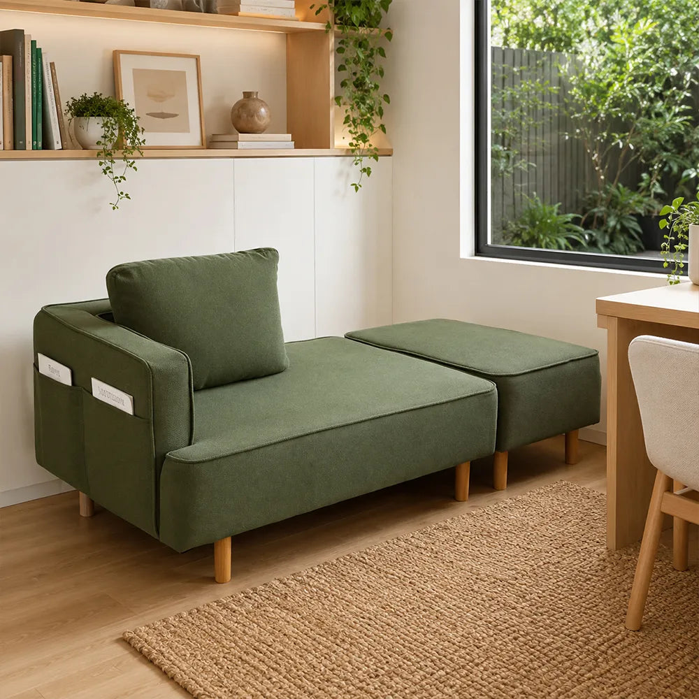 LIVARA Convertible Sofa Bed Modular Design High Resilience Foam Solid Wood Frame 150/170cm for Living Room Bedroom Apartment - Green
