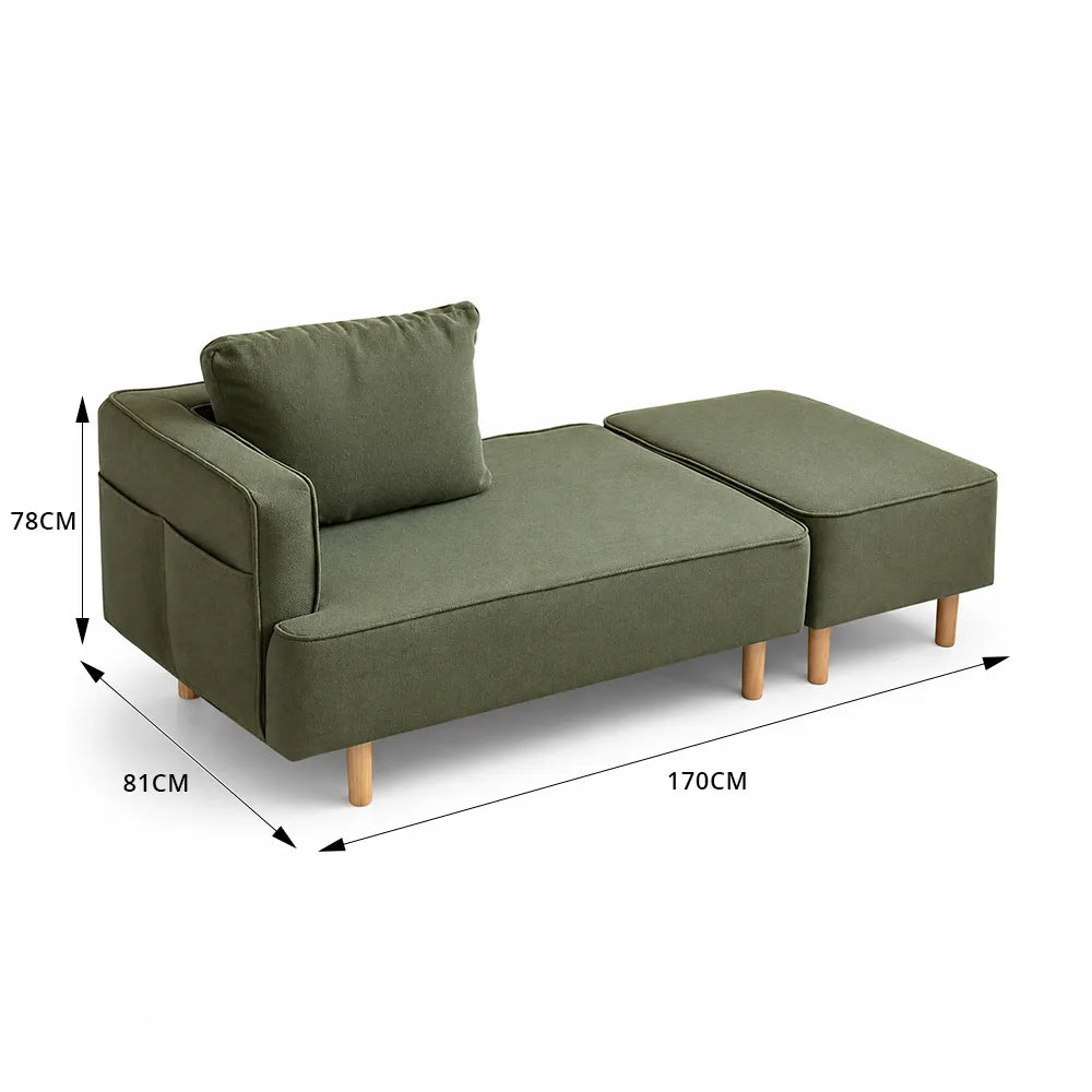 LIVARA Convertible Sofa Bed Modular Design High Resilience Foam Solid Wood Frame 150/170cm for Living Room Bedroom Apartment - Green