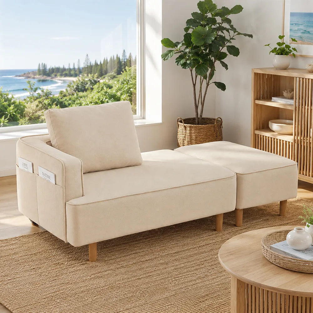 LIVARA Convertible Sofa Bed Modular Design High Resilience Foam Solid Wood Frame 150/170cm for Living Room Bedroom Apartment - Beige