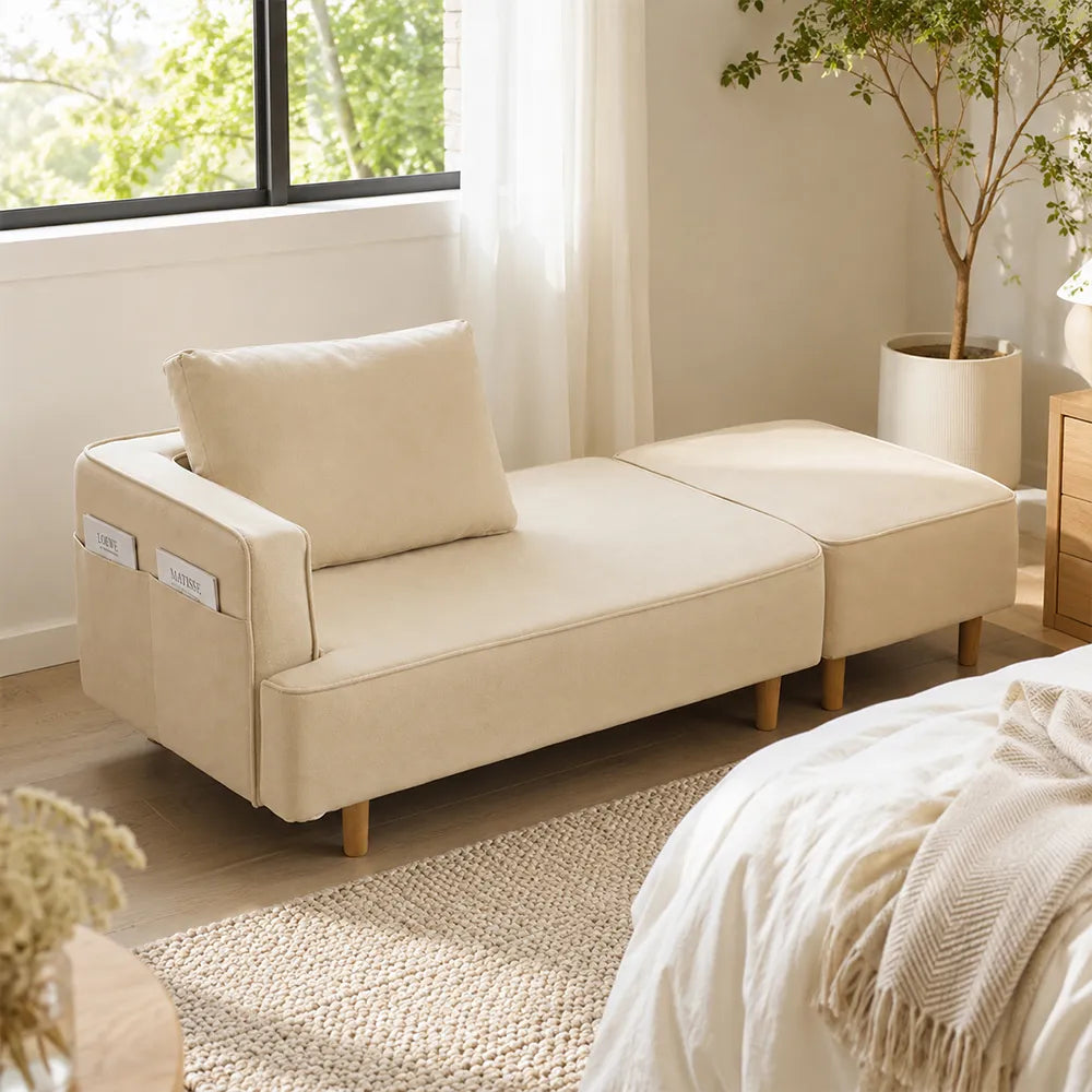 LIVARA Convertible Sofa Bed Modular Design High Resilience Foam Solid Wood Frame 150/170cm for Living Room Bedroom Apartment - Beige