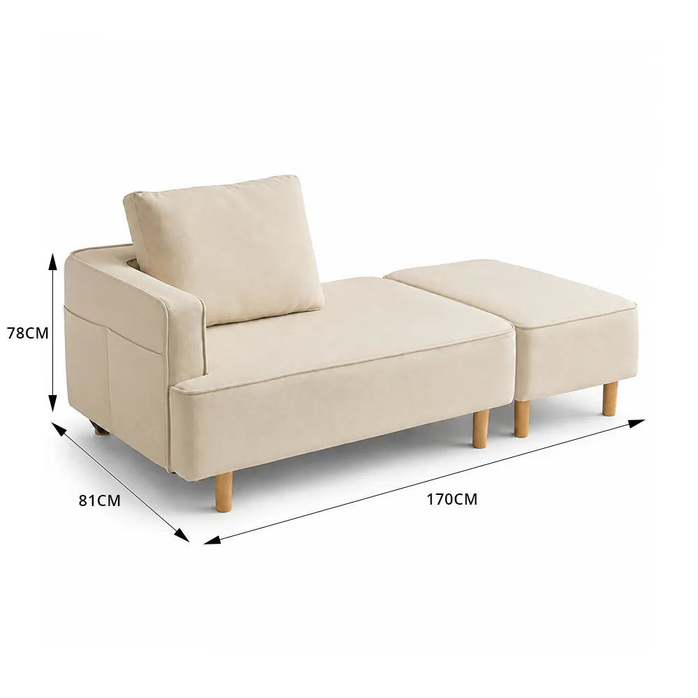 LIVARA Convertible Sofa Bed Modular Design High Resilience Foam Solid Wood Frame 150/170cm for Living Room Bedroom Apartment - Beige