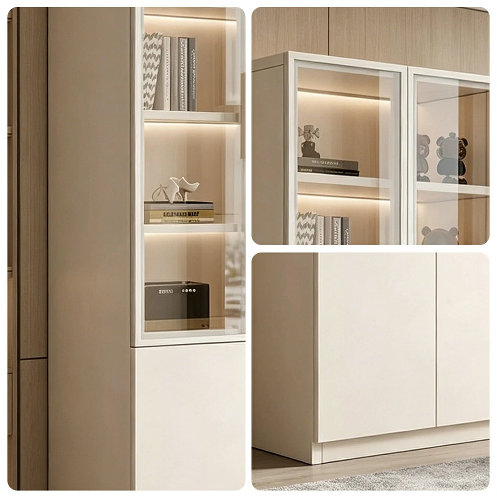 LIVARA Storage Cabinet - Honeycomb Aluminum Frame Glass Door Display Cabinet 60/80cm Living Room Storage - White