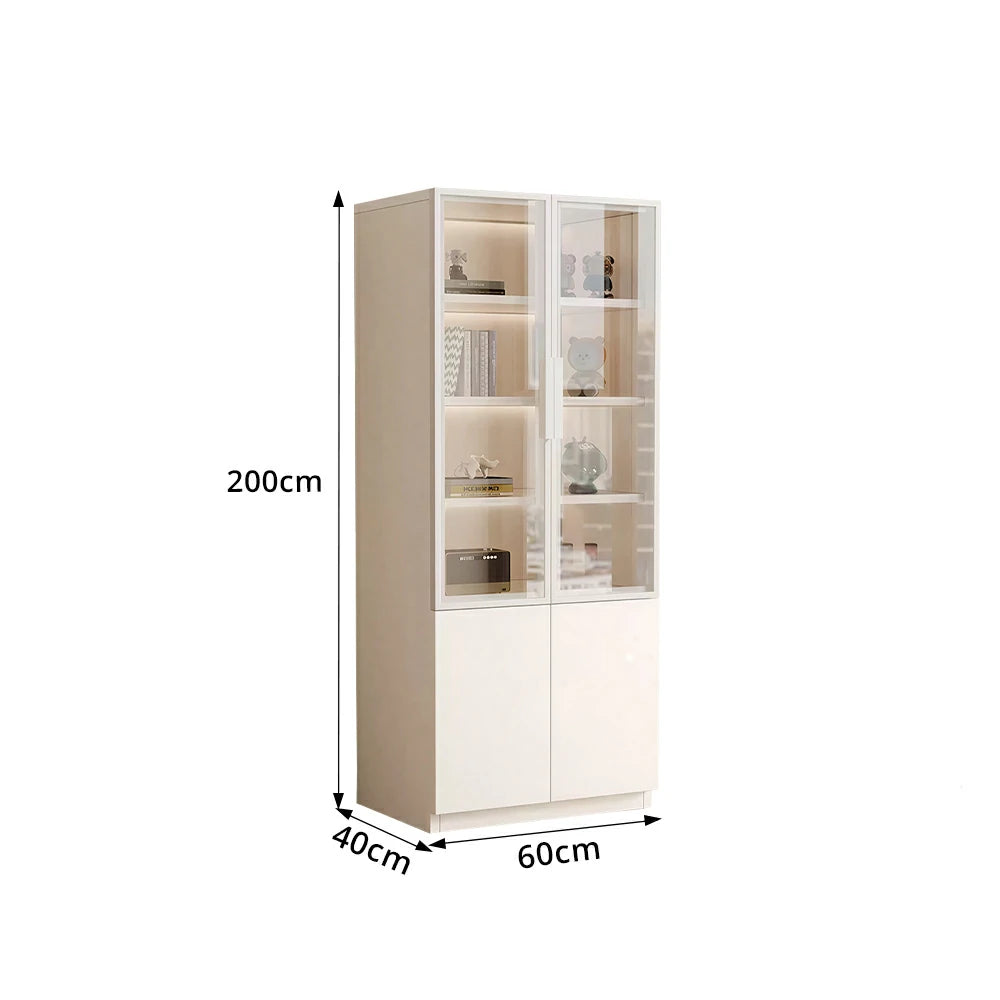LIVARA Storage Cabinet - Honeycomb Aluminum Frame Glass Door Display Cabinet 60/80cm Living Room Storage - White