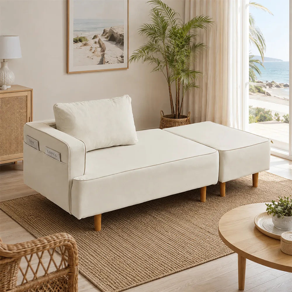 LIVARA Convertible Sofa Bed Modular Design High Resilience Foam Solid Wood Frame 150/170cm for Living Room Bedroom Apartment - White