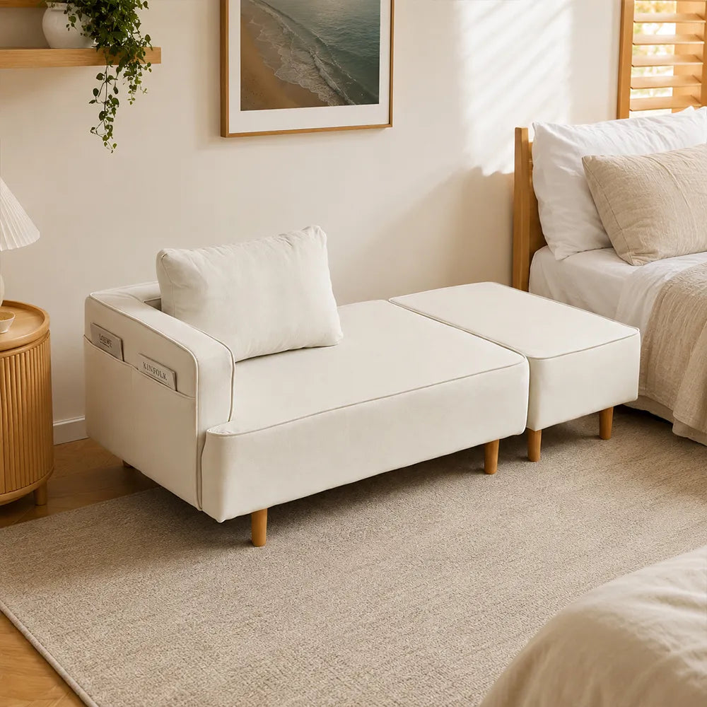 LIVARA Convertible Sofa Bed Modular Design High Resilience Foam Solid Wood Frame 150/170cm for Living Room Bedroom Apartment - White