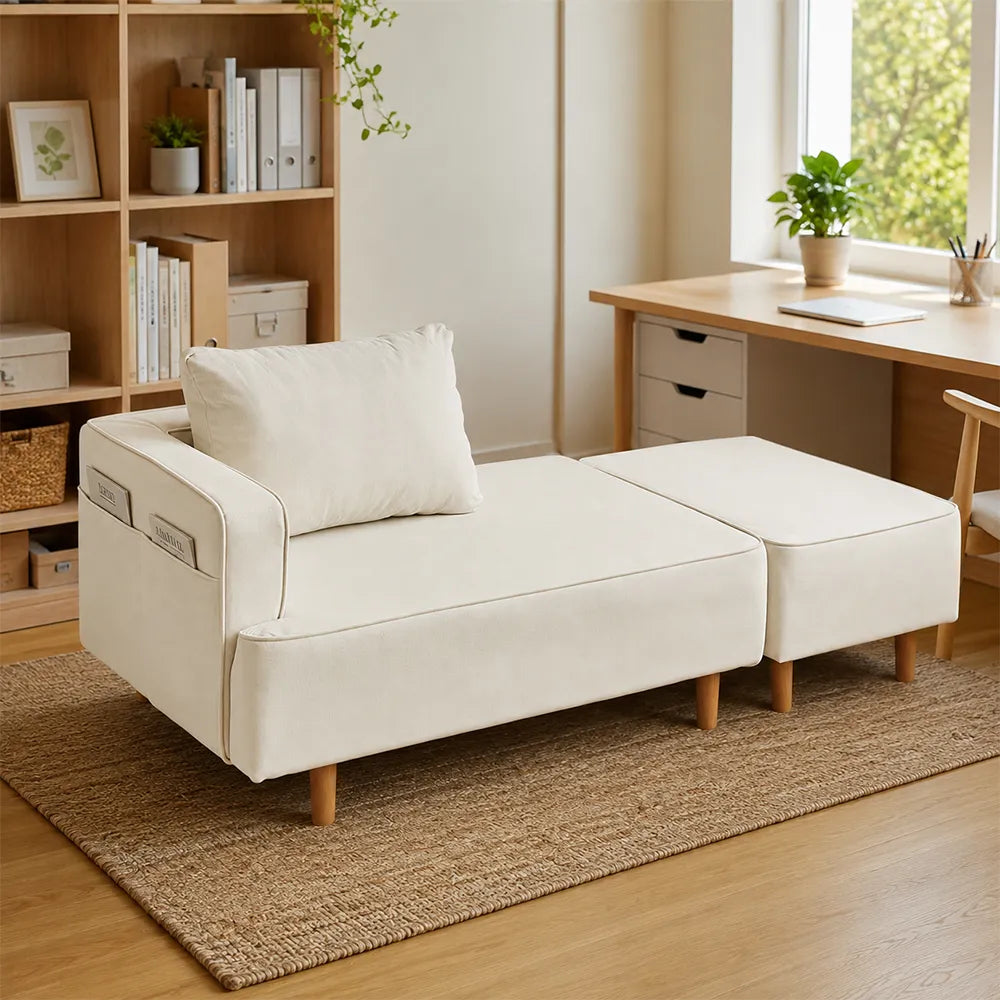 LIVARA Convertible Sofa Bed Modular Design High Resilience Foam Solid Wood Frame 150/170cm for Living Room Bedroom Apartment - White