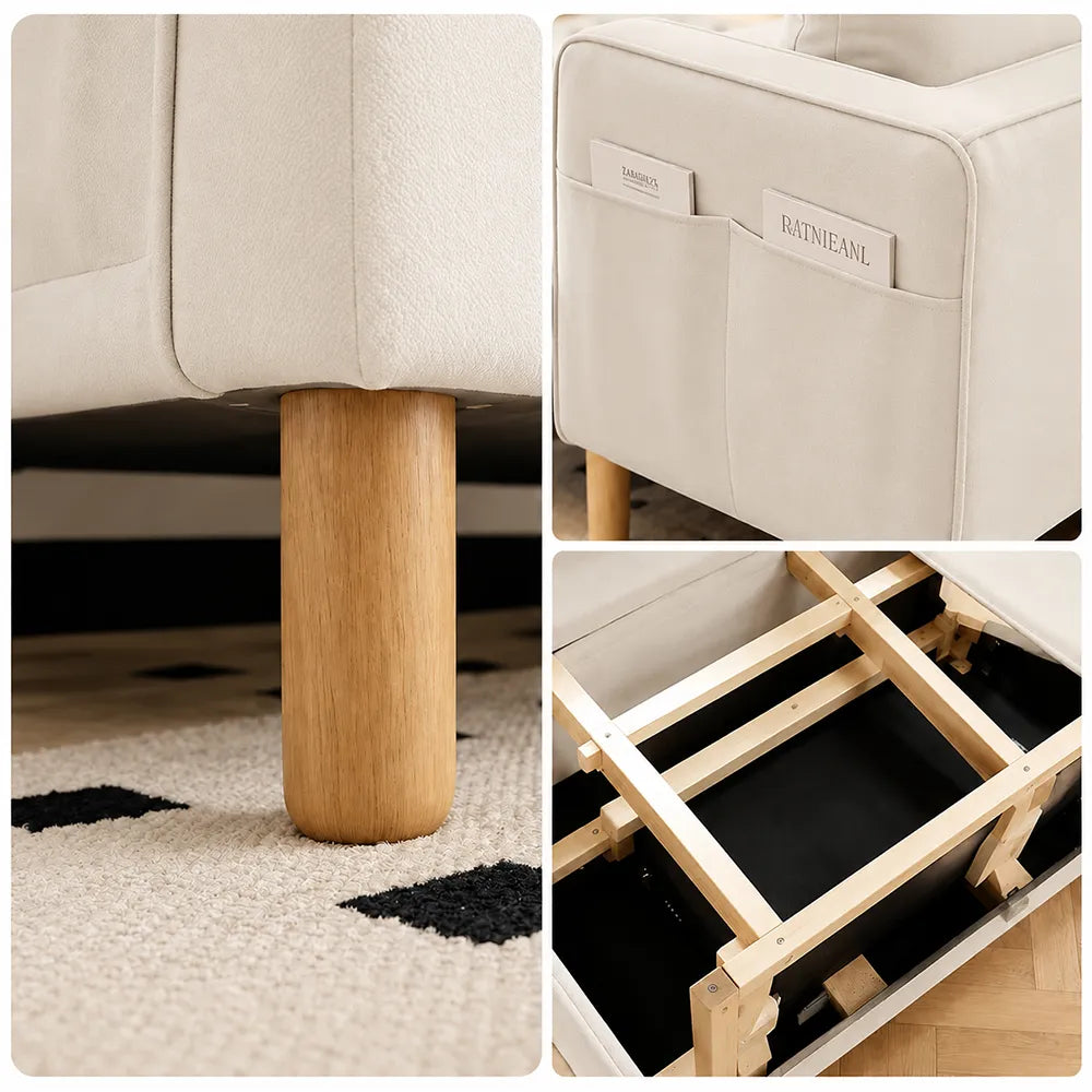 LIVARA Convertible Sofa Bed Modular Design High Resilience Foam Solid Wood Frame 150/170cm for Living Room Bedroom Apartment - White