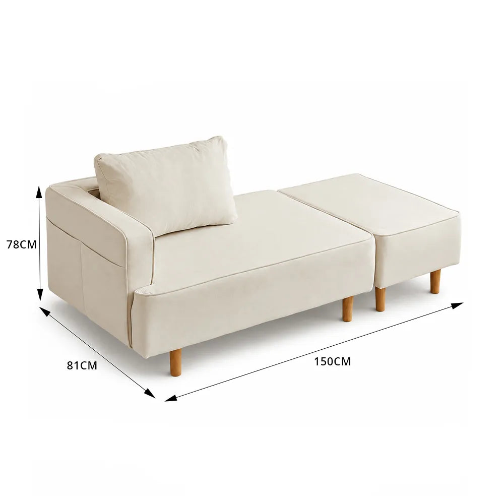 LIVARA Convertible Sofa Bed Modular Design High Resilience Foam Solid Wood Frame 150/170cm for Living Room Bedroom Apartment - White