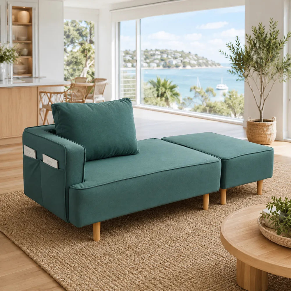 LIVARA Convertible Sofa Bed Modular Design High Resilience Foam Solid Wood Frame 150/170cm for Living Room Bedroom Apartment - Blue