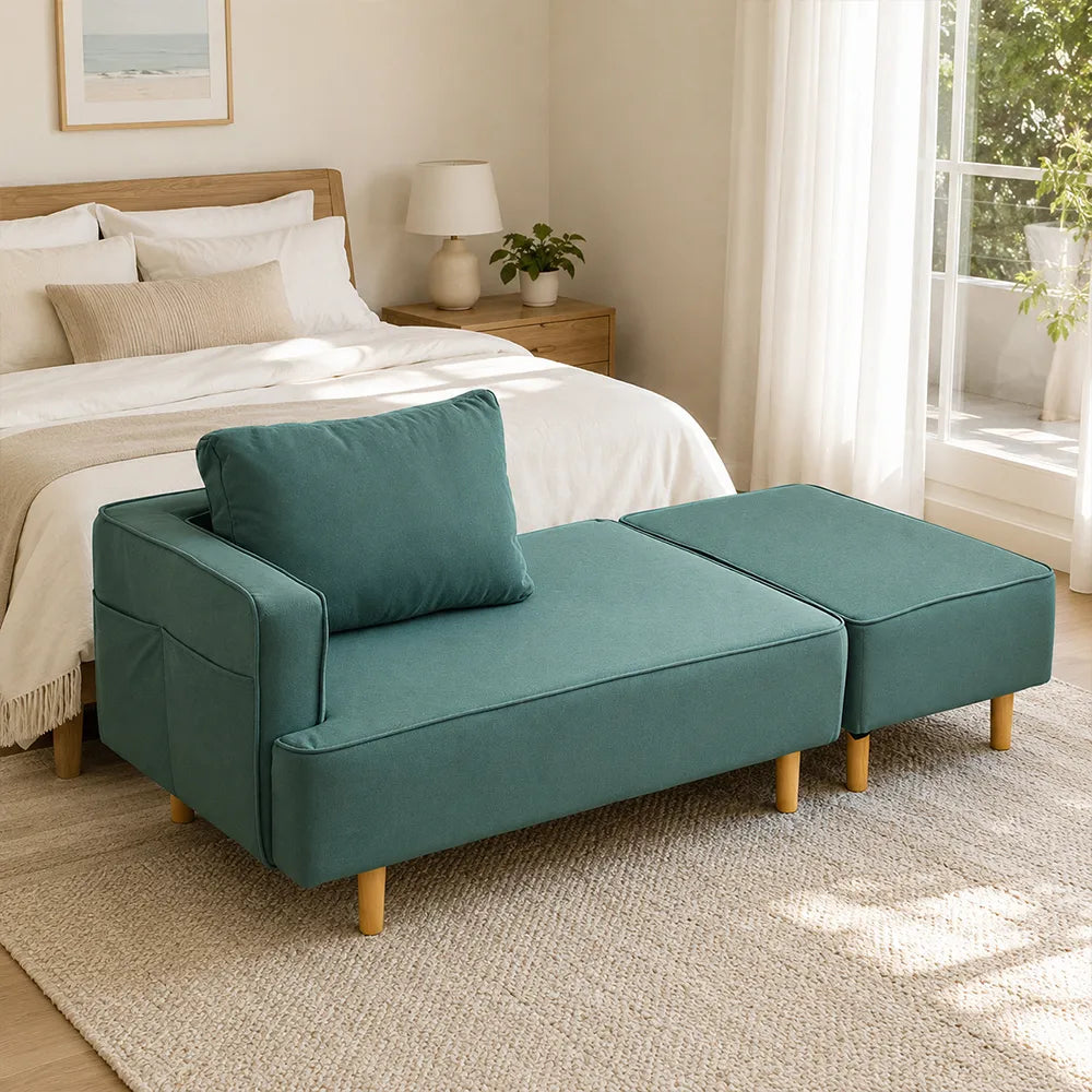 LIVARA Convertible Sofa Bed Modular Design High Resilience Foam Solid Wood Frame 150/170cm for Living Room Bedroom Apartment - Blue