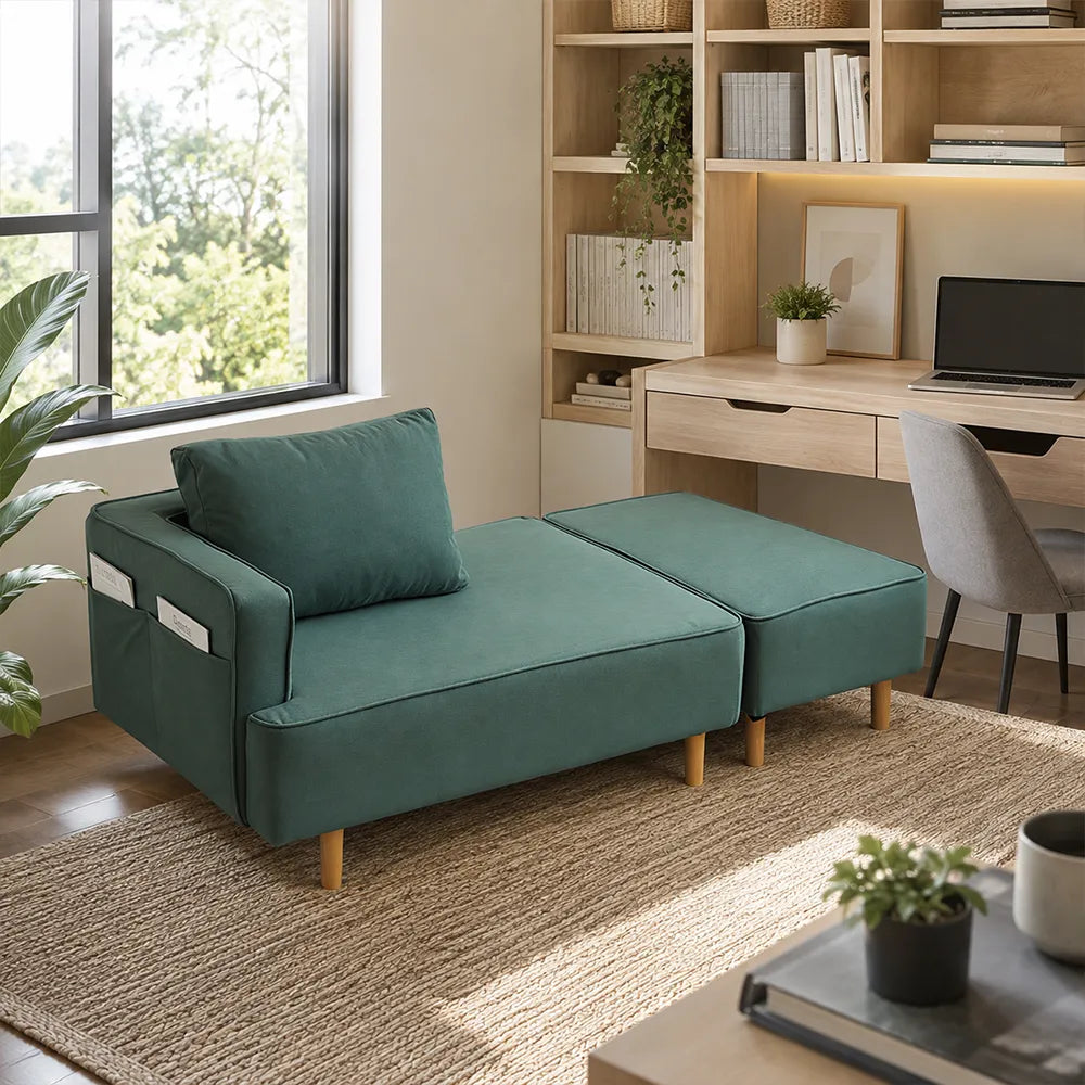 LIVARA Convertible Sofa Bed Modular Design High Resilience Foam Solid Wood Frame 150/170cm for Living Room Bedroom Apartment - Blue