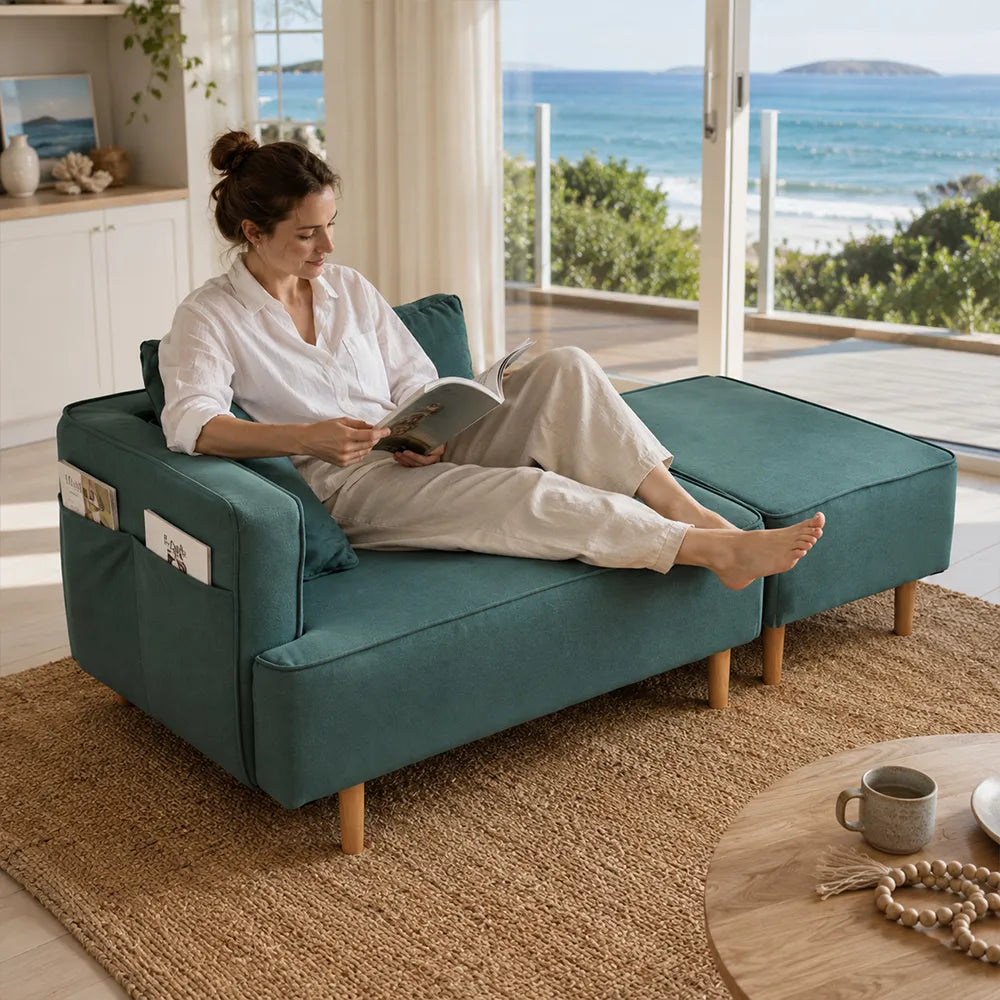 LIVARA Convertible Sofa Bed Modular Design High Resilience Foam Solid Wood Frame 150/170cm for Living Room Bedroom Apartment - Blue