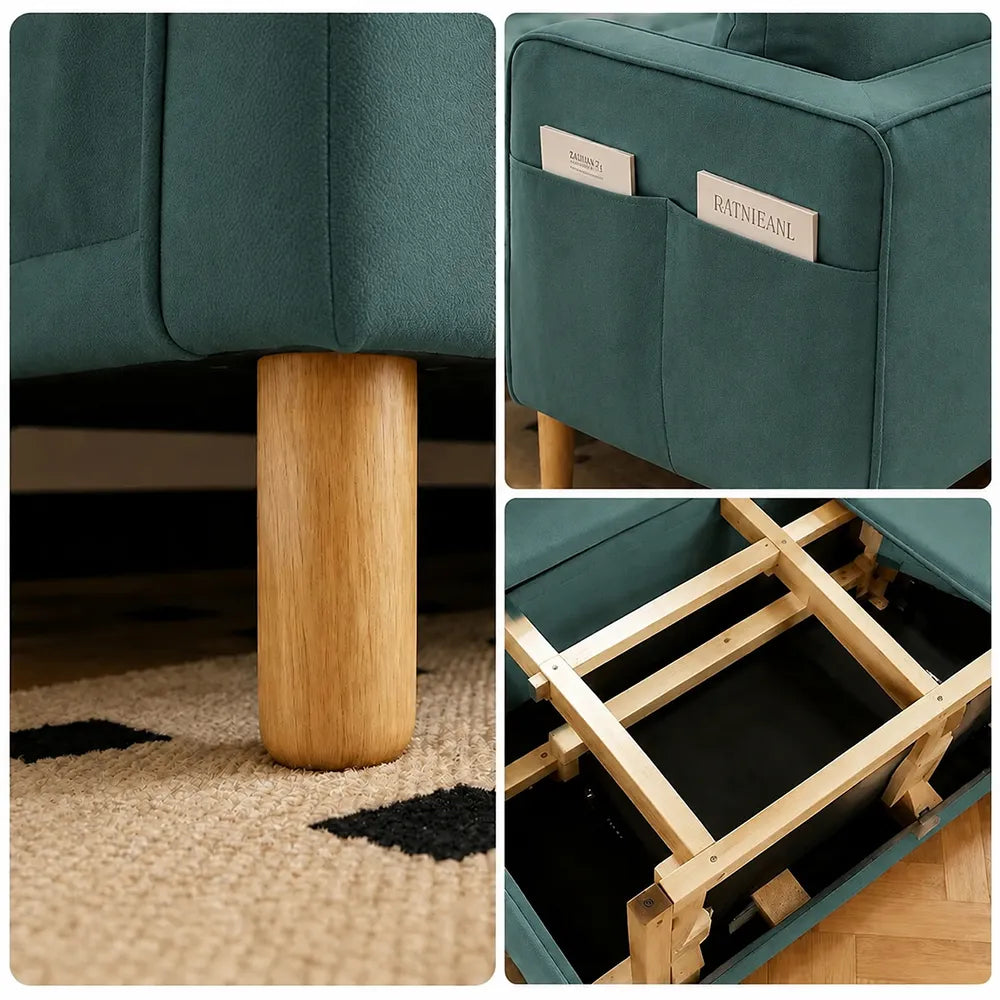 LIVARA Convertible Sofa Bed Modular Design High Resilience Foam Solid Wood Frame 150/170cm for Living Room Bedroom Apartment - Blue