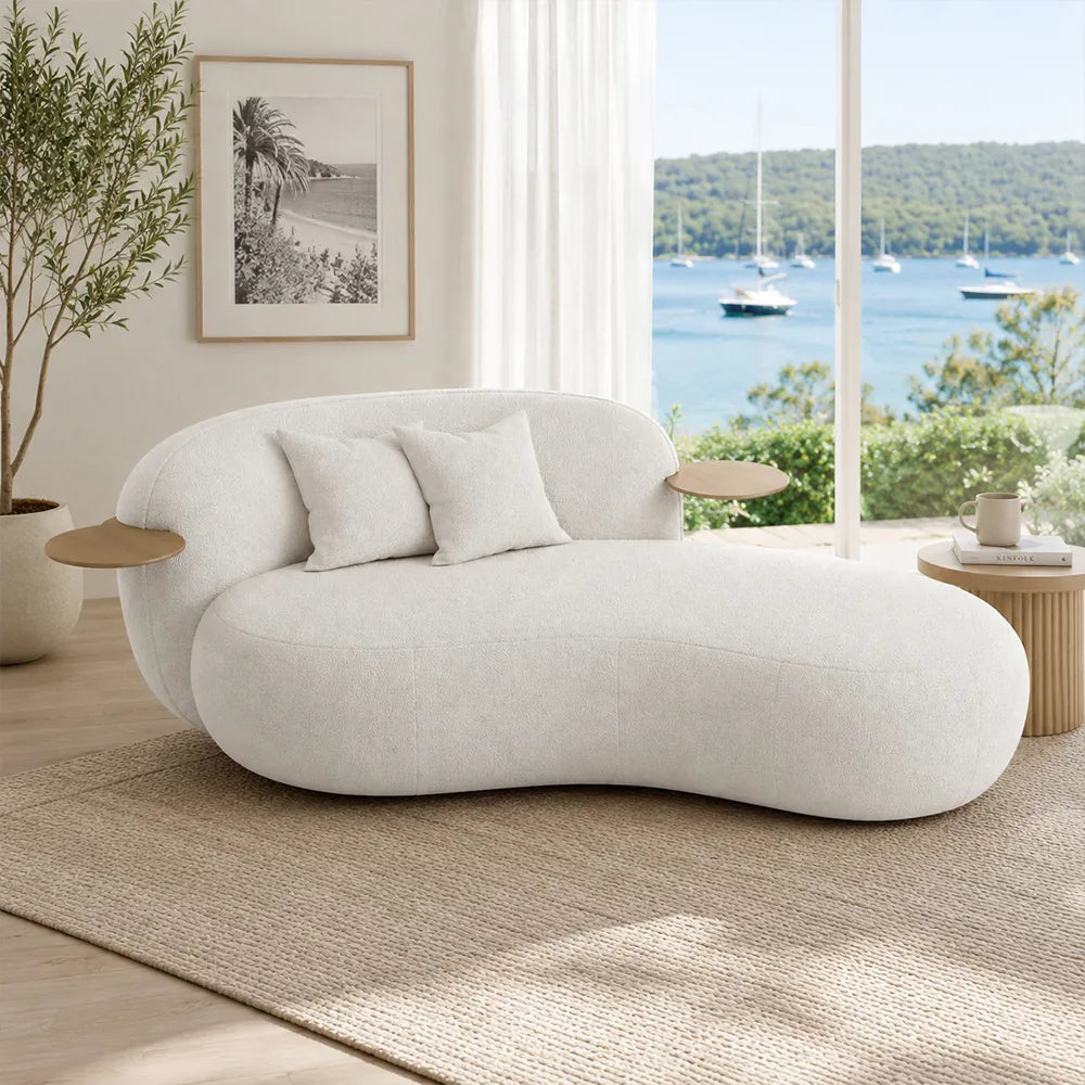 LIVARA Chenille Chaise Sofa High Resilience Foam Solid Pine Frame 170/200cm for Living Room Bedroom Reading Lounge - White