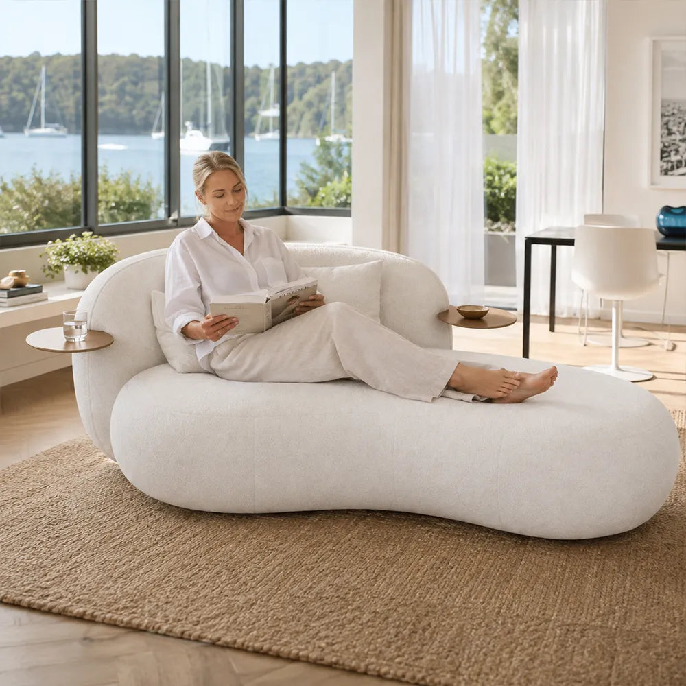 LIVARA Chenille Chaise Sofa High Resilience Foam Solid Pine Frame 170/200cm for Living Room Bedroom Reading Lounge - White