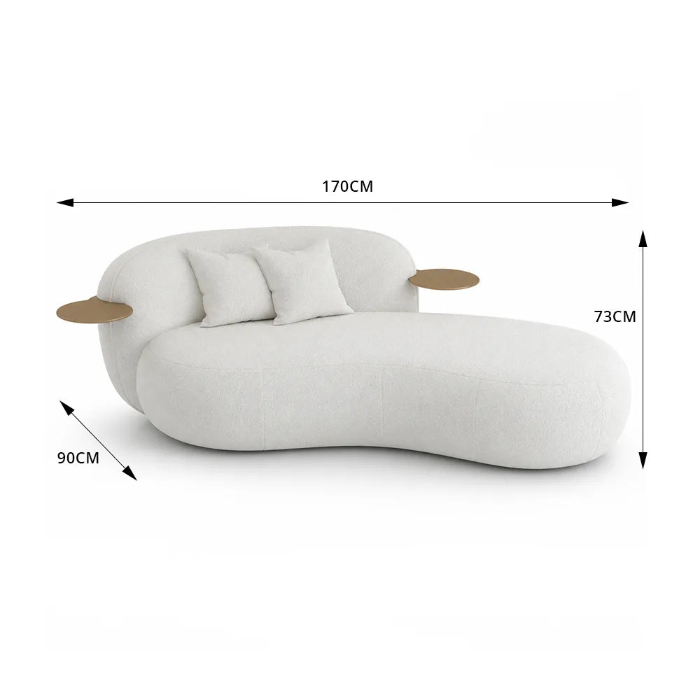 LIVARA Chenille Chaise Sofa High Resilience Foam Solid Pine Frame 170/200cm for Living Room Bedroom Reading Lounge - White