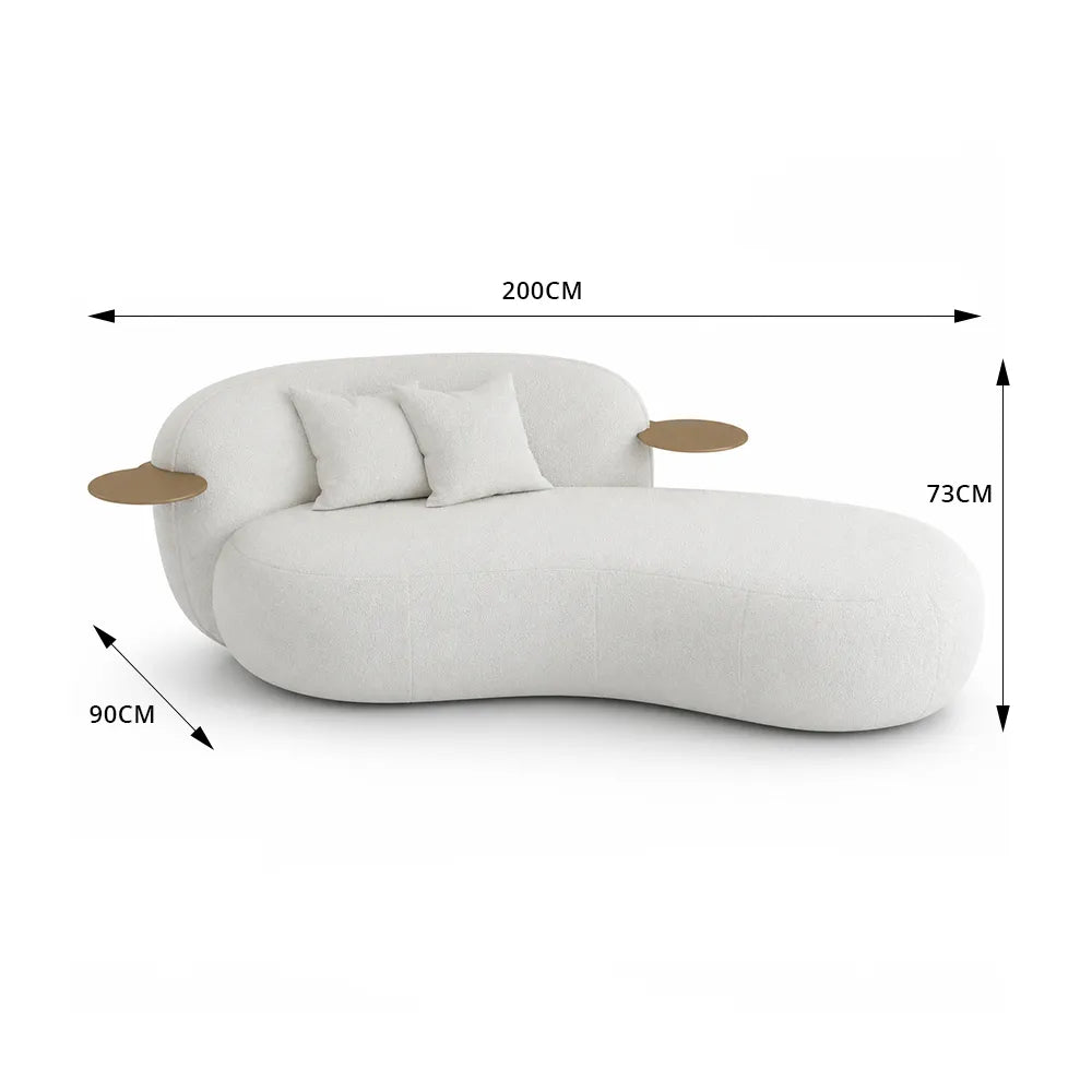 LIVARA Chenille Chaise Sofa High Resilience Foam Solid Pine Frame 170/200cm for Living Room Bedroom Reading Lounge - White