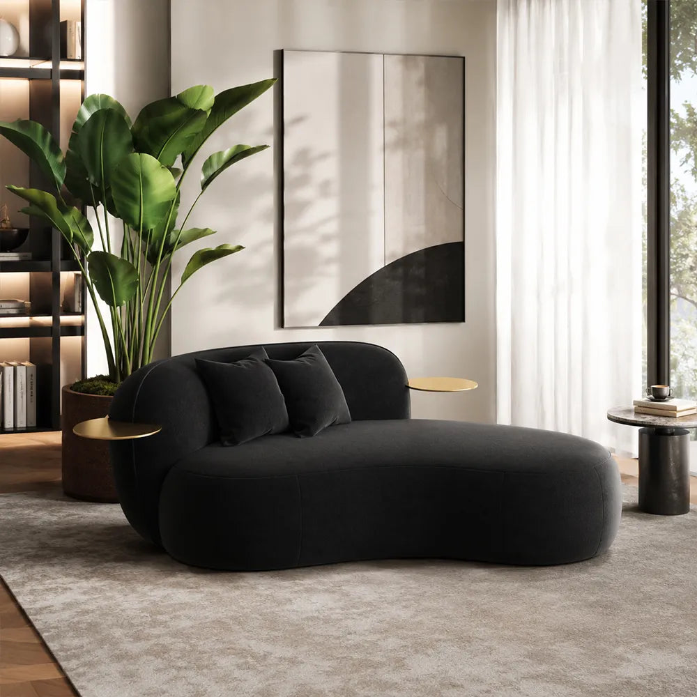 LIVARA Chenille Chaise Sofa High Resilience Foam Solid Pine Frame 170/200cm for Living Room Bedroom Reading Lounge - Black
