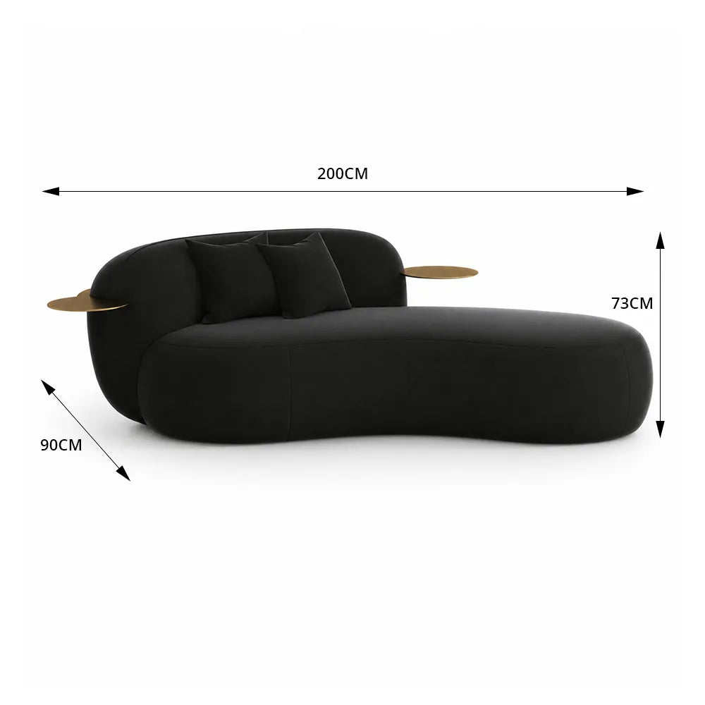 LIVARA Chenille Chaise Sofa High Resilience Foam Solid Pine Frame 170/200cm for Living Room Bedroom Reading Lounge - Black